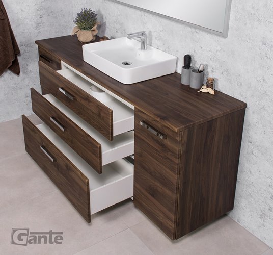 Szafka łazienkowa wisząca z umywalką nablatową 180 cm 50/3 Fokus kolor orzech