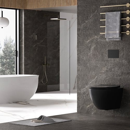 Czarna matowa miska wc wisząca Rimless Nero Tornado NERO-MTB-03 Hydrosan