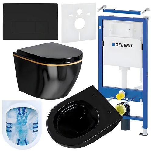 Zestaw podtynkowy stelaż GEBERIT DUOFIX + miska MIZU-BL-GL-RIM-02 + przycisk DELTA 50 czarny mat