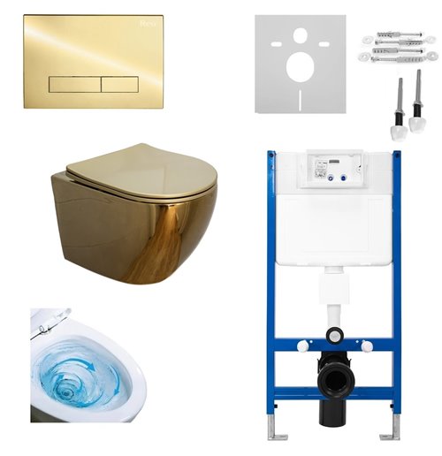 Zestaw podtynkowy kompletny stelaż + miska MIZU-GL-WH-RIM-03 + przycisk ST+H GOLD