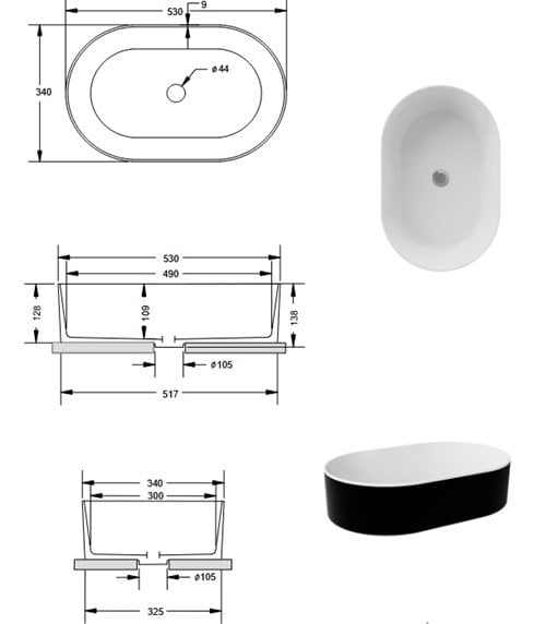 Besco Lova B&W Matt umywalka nablatowa czarno biała 34x53x13 cm UMM-LBW-N