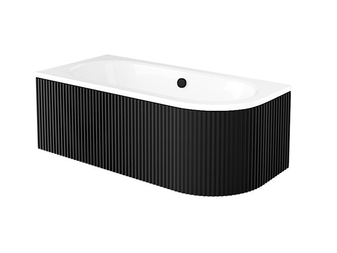 Czarno-biała ryflowana wanna asymetryczna akrylowa z obudową Avita Besco 150 cm Lewa