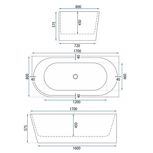 Wanna narożna przyścienna ryflowana prawa 170 cm Wenus Rea