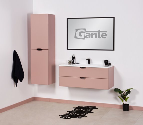Szafka łazienkowa pudrowy róż z umywalką czarny uchwyt 100 cm Magnolia Gante