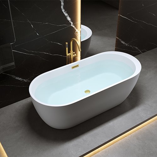 Wanna wolnostojąca biała przelew i korek złoty szczotkowany 170 cm Porto Hydrosan