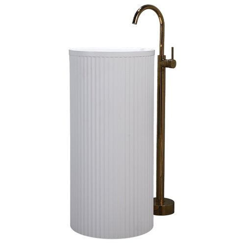 Umywalka wolnostojąca ceramiczna ryflowana okrągła biała 86x40 cm SCOT3-WH-WOF-860