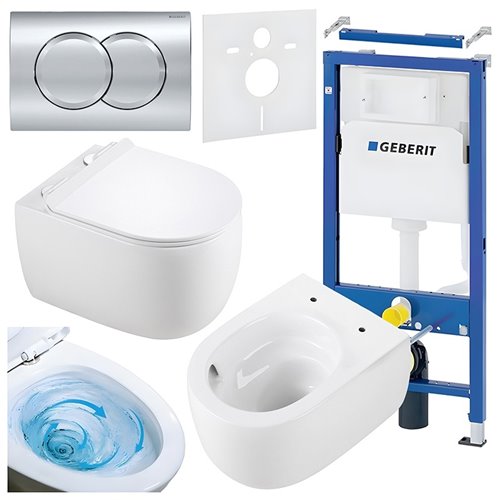 Zestaw podtynkowy stelaż GEBERIT DUOFIX + miska LAKE-WH-TR-01 + przycisk DELTA 01 chrom