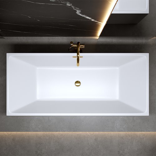 Wanna wolnostojąca prostokątna przelew i korek złoty 160 cm Santa Hydrosan