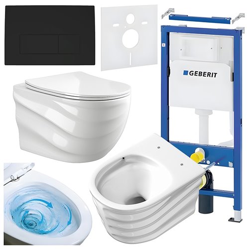 Zestaw podtynkowy stelaż GEBERIT DUOFIX + miska SKAL-WH-RIM-03 + przycisk DELTA 50 czarny mat