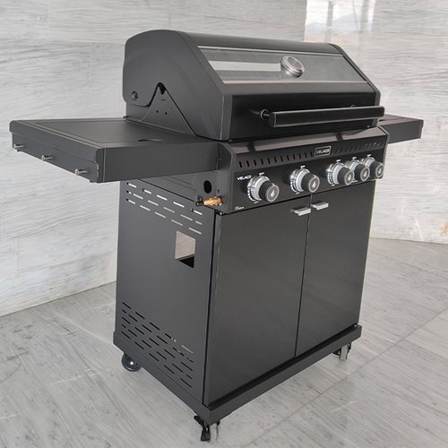 Grill gazowy ZEUS-C kolor czarny ruszt żeliwny moc 14,5 kW + pokrowiec + palnik boczny + LED
