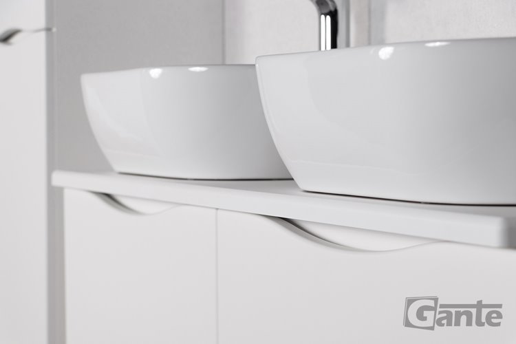 Szafka łazienkowa wisząca ONDA 120 cm biała z dwiema z umywalkami Gante