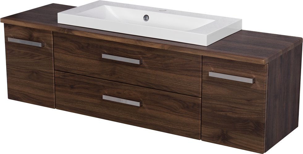 Szafka łazienkowa wisząca z umywalką nablatową 140 cm 39/2 Fokus kolor orzech