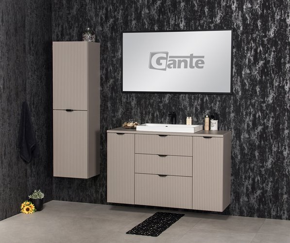 Szafka łazienkowa z lamelami wisząca z nablatową umywalką 120 cm 39/3 Victa Lamello kolor fume mat