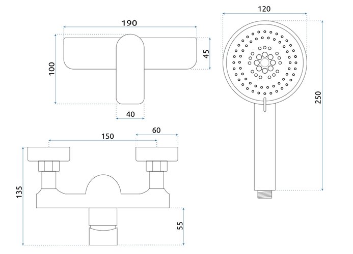 Czarna bateria prysznicowa Dart Rea