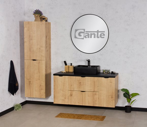 Szafka łazienkowa z czarną umywalką wisząca dąb naturalny 120 cm Brendo Gante