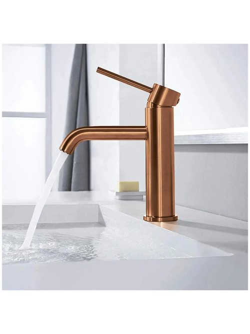 Bateria umywalkowa niska Lungo Rea miedź szczotkowana