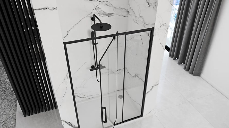 Drzwi prysznicowe z czarnym profilem 120 cm Rapid Swing Rea