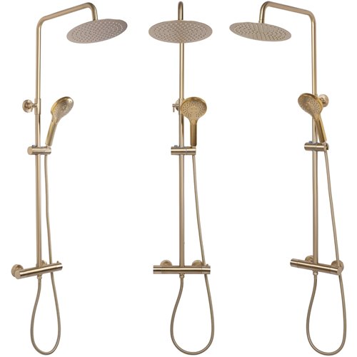 Złoty szczotkowany zestaw prysznicowy termostatem Vincent Rea Gold Brush