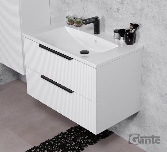 Szafka łazienkowa wisząca frezowana z umywalką 80 cm 46/2 Sydney kolor biały