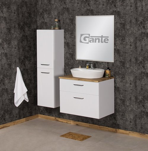 Szafka łazienkowa wisząca z umywalką nablatową 80 cm SETTO MODULO kolor biały połysk