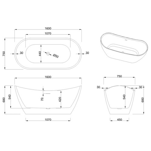 Wanna wolnostojąca 160 cm Astri Invena AN-03-160-F zdjęcie 5