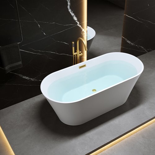 Wanna wolnostojąca biała przelew oraz korek złoty szczotkowany 170 cm Lizbona Hydrosan