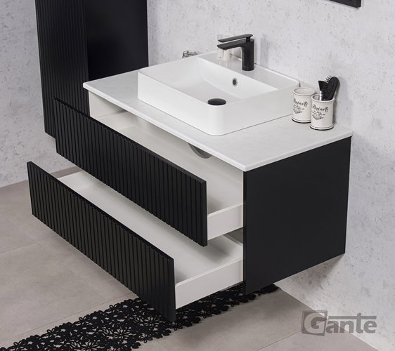 Szafka łazienkowa wisząca frezowana z umywalką 100 cm Mirage kolor czarny mat