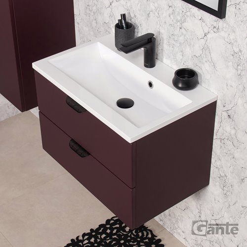 Burgundowa szafka łazienkowa wisząca z umywalką czarny uchwyt 60 cm Magnolia