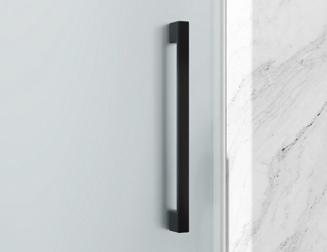 Drzwi prysznicowe rozsuwane prawe/lewe do wnęki 121-127 cm szkło 8mm mleczne profile czarny mat Swiss Liniger