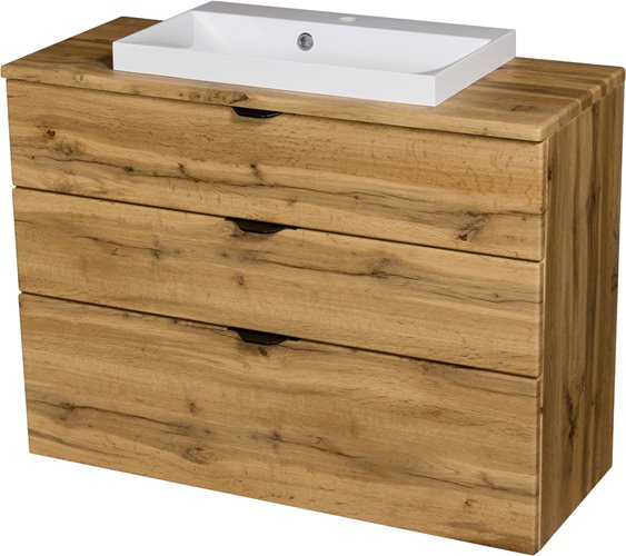 Szafka łazienkowa z umywalką nablatową dąb naturalny 100 cm Victa Gante