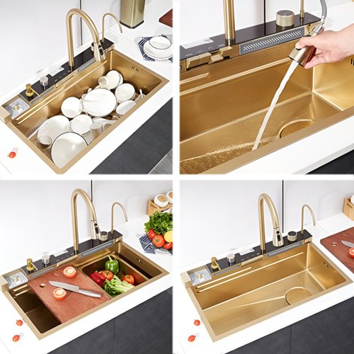 Zlewozmywak kuchenny stalowy jednokomorowy złoty ARGOS 75X46 ASI 304