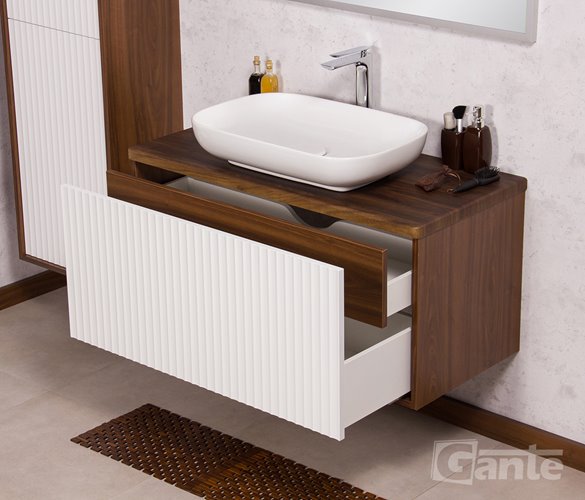 Szafka łazienkowa wisząca z umywalką dąb wenge/biały mat 100 cm Venus Gante