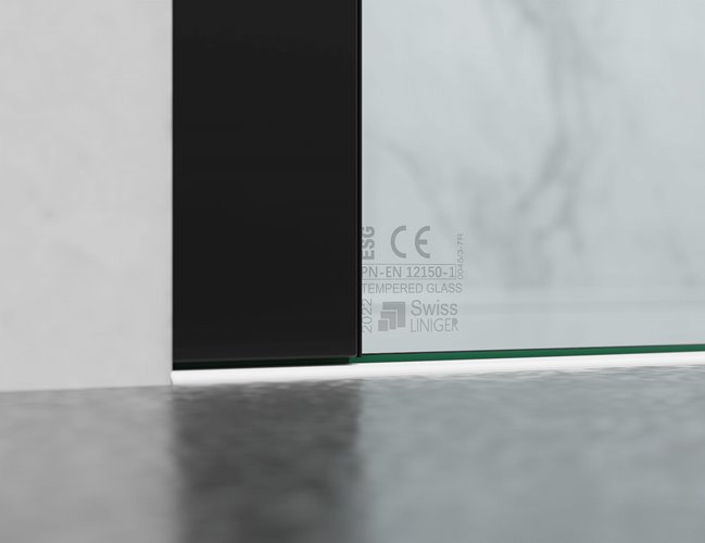 Kabina prysznicowa narożna 150x80 cm szkło 8mm mleczne profile czarny mat Swiss Liniger