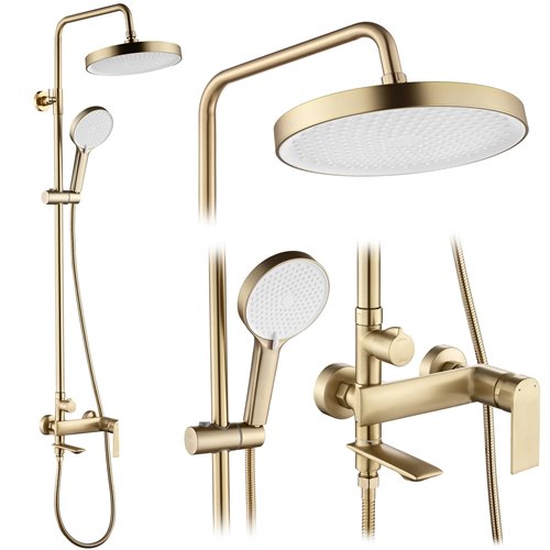 Złoty szczotkowany zestaw prysznicowy z wylewką Veneta Rea