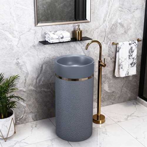 Umywalka wolnostojąca ceramiczna okrągła szara 86x40 cm SCOT1-GR-WOF-860