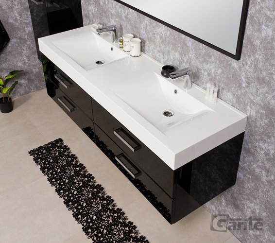 Czarna szafka wisząca z umywalką 160 cm seria Fokus C