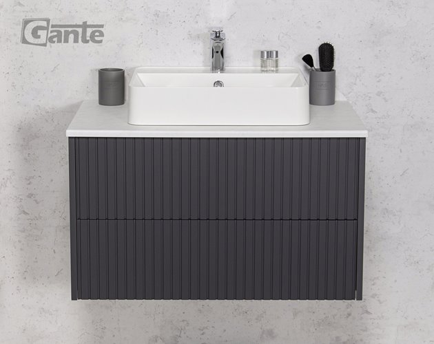 Szafka łazienkowa wisząca frezowana z umywalką 80 cm Mirage kolor szary mat