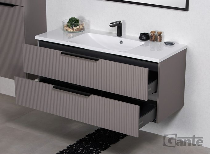 Szafka łazienkowa frezowana wisząca z umywalką 120 cm 46/2 Sydney kolor taupe