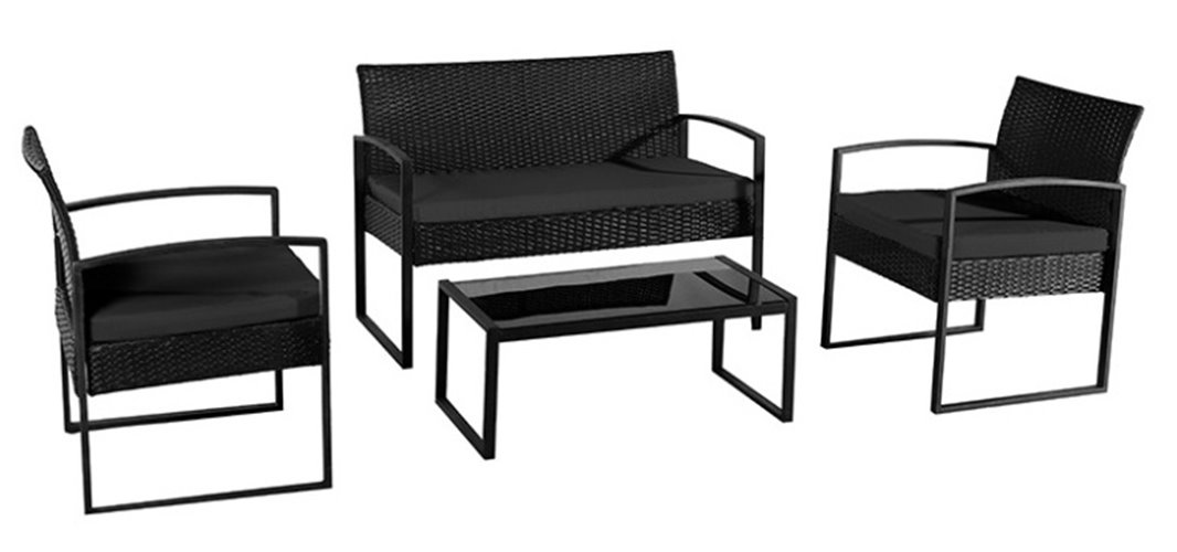 Zestaw mebli ogrodowych z technorattanu stół, sofa, krzesła dla 4 osób Atlas czarny