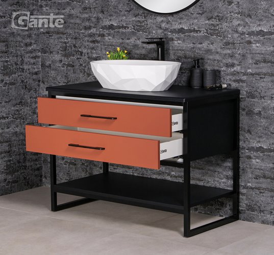 Szafka stojąca z białą umywalką kolor ceglasty loft 100 cm seria New York