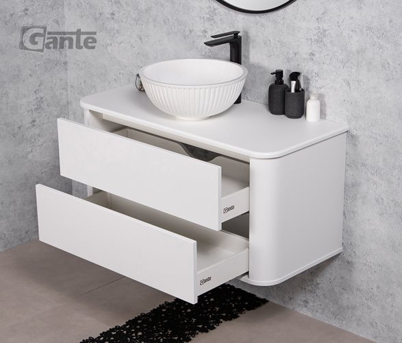 Szafka łazienkowa wisząca LILIA SMOOTH 100 cm biały mat z umywalką Gante