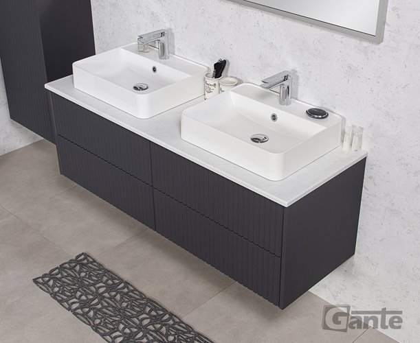 Szafka łazienkowa wisząca frezowana z umywalką 140 cm Mirage kolor szary mat