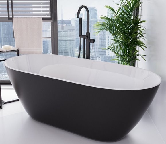 Moya B&W Besco mat czarno biała wanna wolnostojąca 160 cm korek klik-klak czyszczony od góry chrom WMMC-160MKC