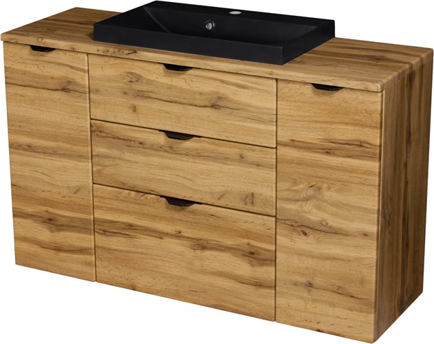 Szafka łazienkowa z czarną umywalką nablatową dąb naturalny 120 cm Victa Gante
