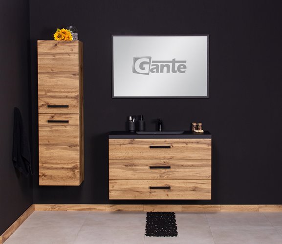 Szafka wisząca z czarną matową umywalką 100 cm kolor dąb naturalny 39/3 seria Fokus Loft Gante