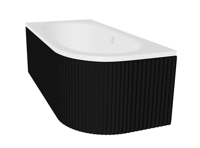 Czarno-biała ryflowana wanna asymetryczna akrylowa z obudową Avita Besco 150 cm Lewa