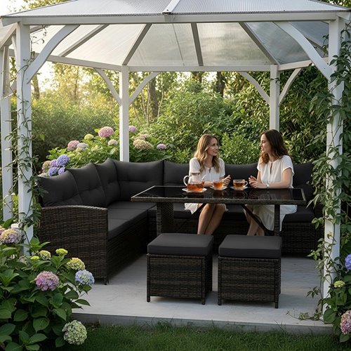 Zestaw mebli ogrodowych z technorattanu narożnik, stół, pufy Toledo brąz zdjęcie 14