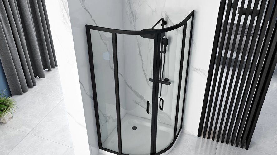 Czarna asymetryczna kabina prysznicowa z brodzikiem 100x80 cm Look Rea Black Lewa