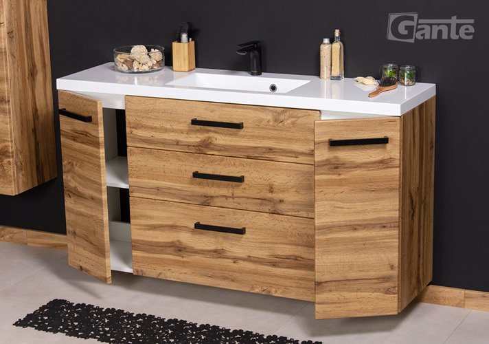 Szafka wisząca z umywalką 140 cm kolor dąb naturalny 39/3 seria Fokus Loft Gante