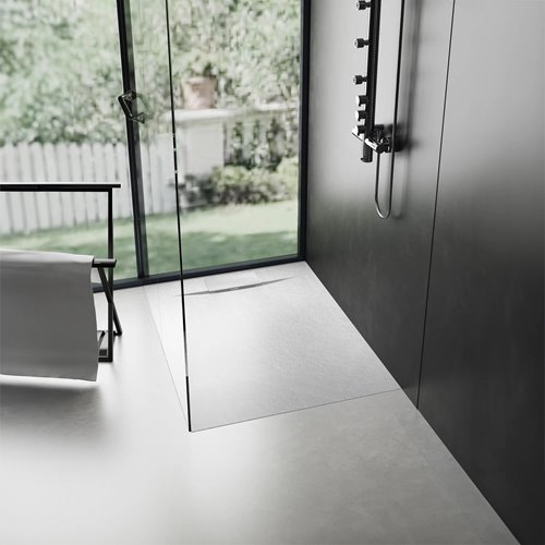 Brodzik kwadratowy biały struktura kamienia smc 90x90 Bazalt White Rea